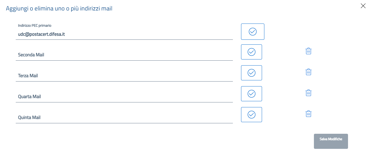 Aggiungi o elimina indirizzi email